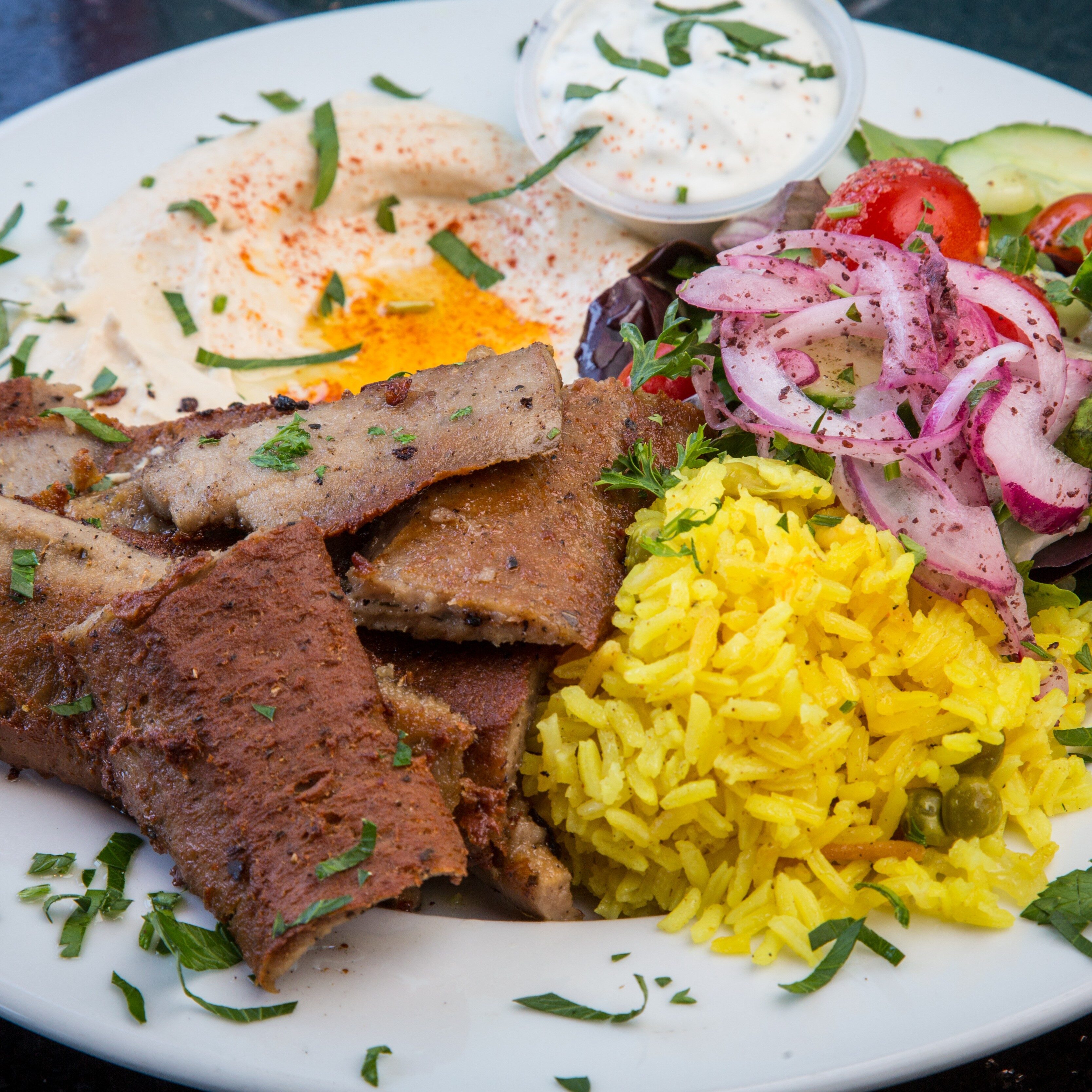 Beef & Lamb Gyro Plate.
